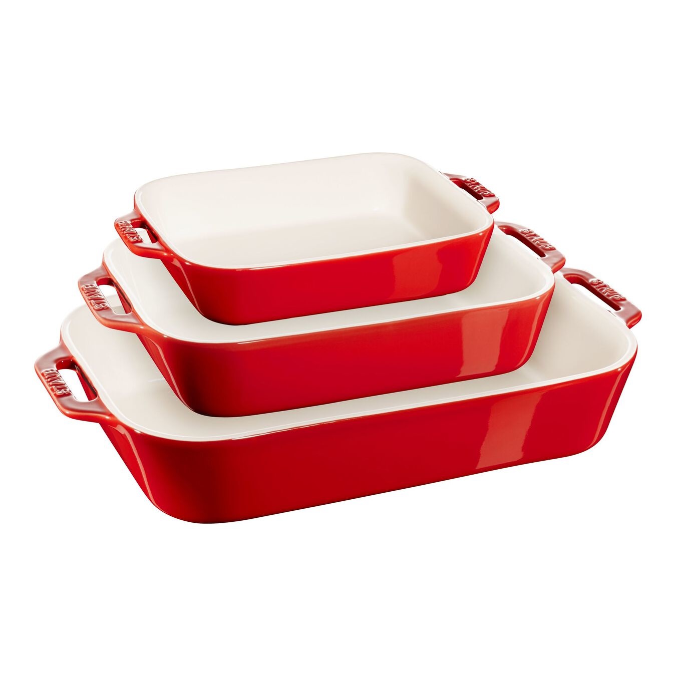 Staub Set di 3 Pirofile Rettangolari in Ceramica Ciliegia - Resistente al Calore fino a 300 °C