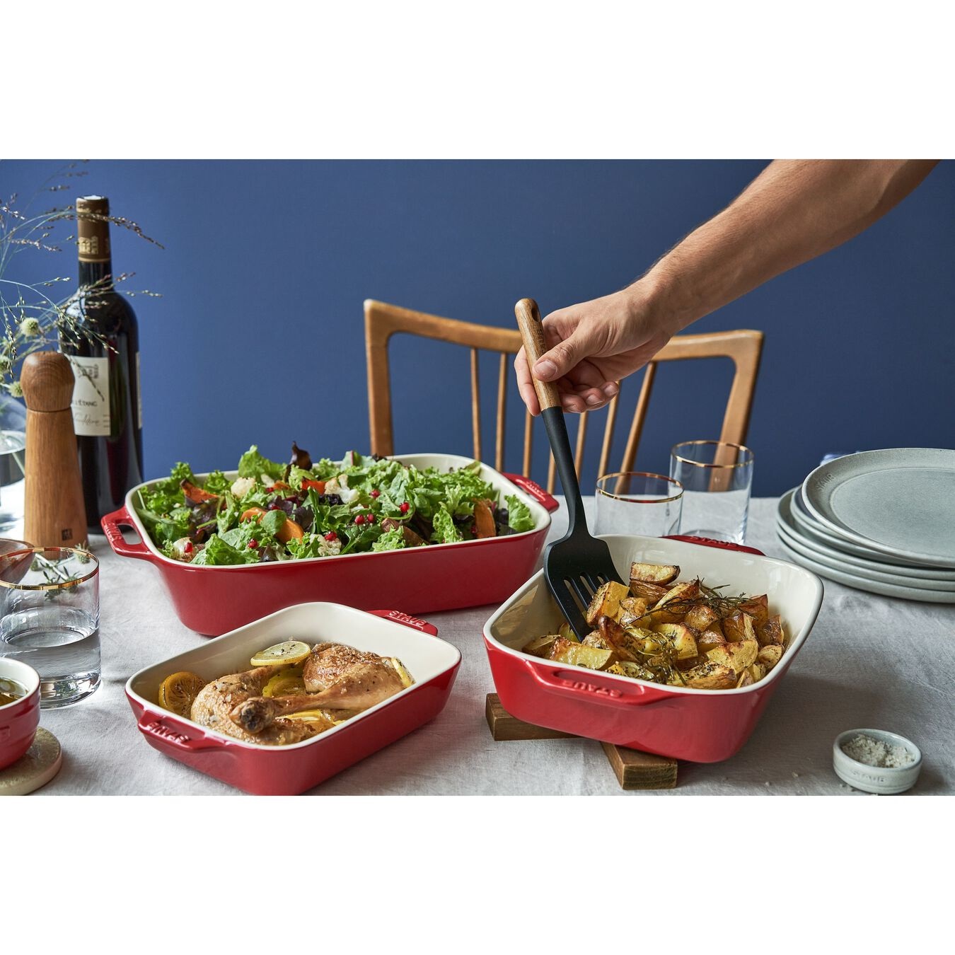 Staub Set di 3 Pirofile Rettangolari in Ceramica Ciliegia - Resistente al Calore fino a 300 °C