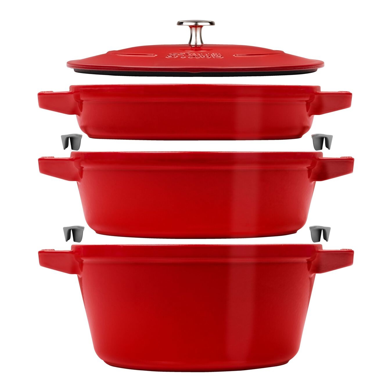 STAUB Set di 3 Pentole Impilabili in Ghisa, Colore Ciliegia - Casseruola, Tegame e Padella