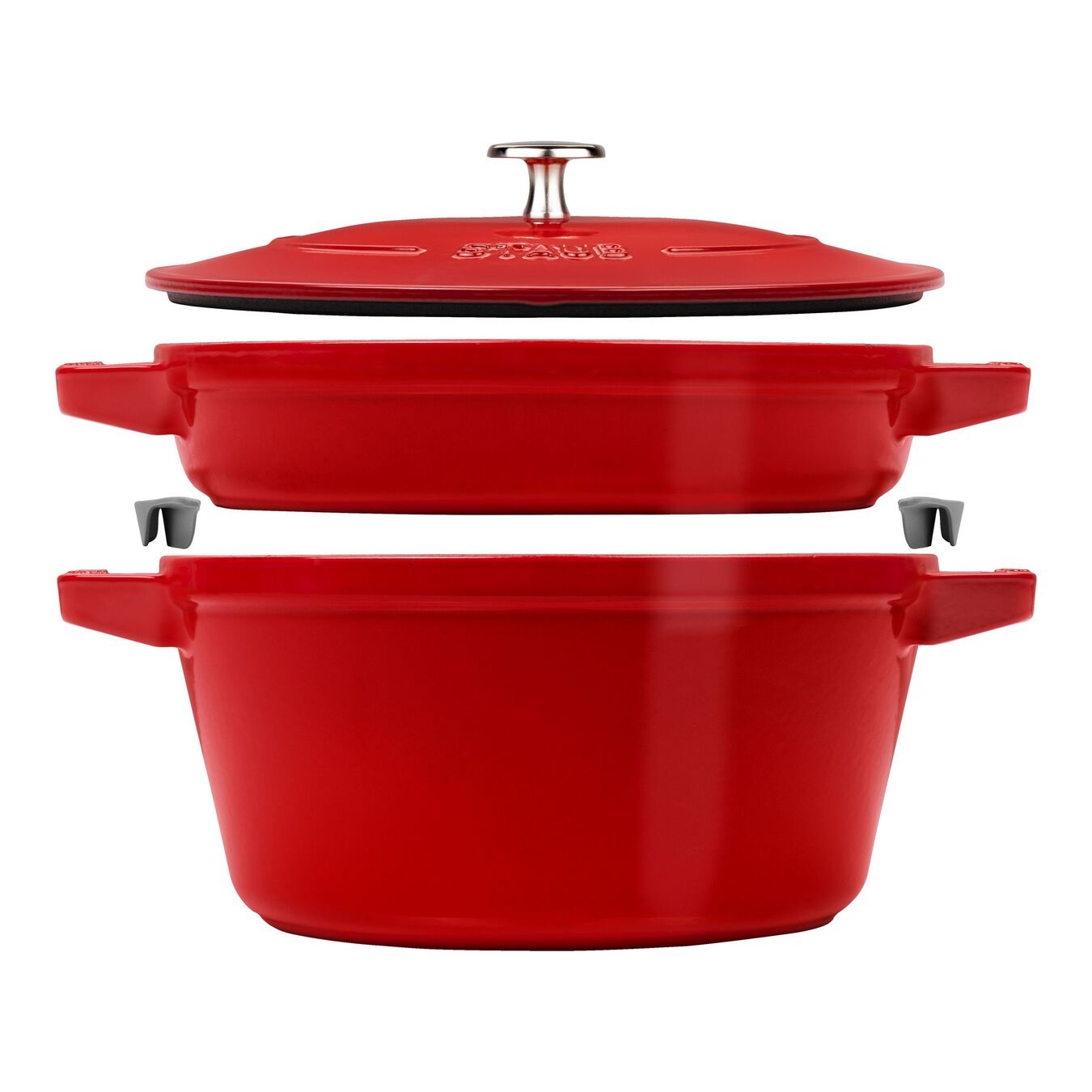 STAUB La Cocotte Set di 2 Pentole Rotonde in Ghisa Rosso Ciliegia - Set Impilabile con Coperchio Aderente