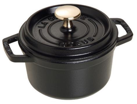 Staub La Cocotte Casseruola in Ghisa Nera, 14 cm, Capacità 800 ml, Manopola in Acciaio Nichelato, Lavabile in Lavastoviglie