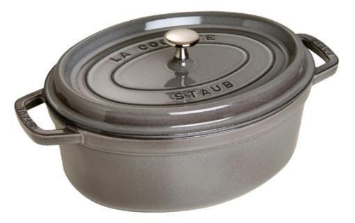STAUB Cocotte Casseruola Ovale in Ghisa Grigio Grafite - 27 cm, Utilizzabile in Forno e Induzione, Manico in Silicone e Coperchio Incluso