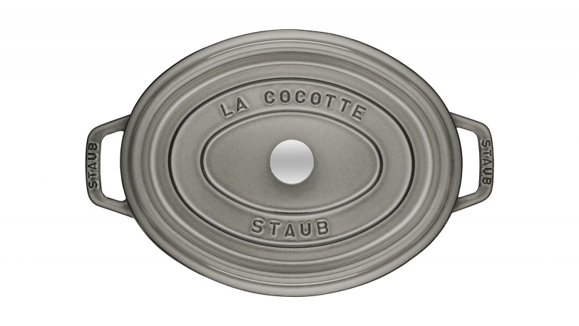 STAUB Cocotte Casseruola Ovale in Ghisa Grigio Grafite - 27 cm, Utilizzabile in Forno e Induzione, Manico in Silicone e Coperchio Incluso