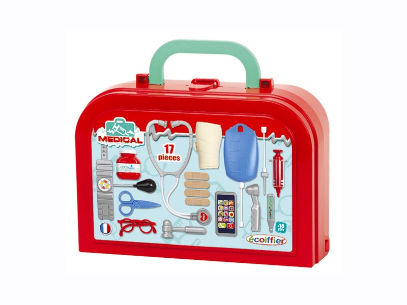 Ecoiffier Valigetta Dottore Deluxe 17 pz Multicolore - Gioco per Bambini, Made in France, Adatto da 18 Mesi