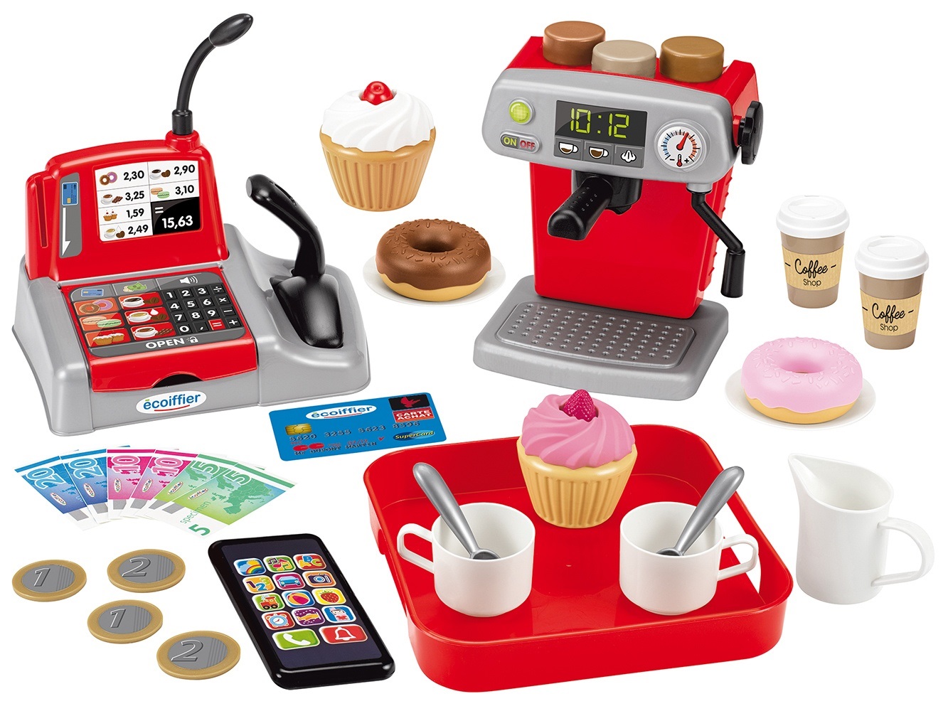 Ecoiffier 100% Chef Set Caffetteria - 33 Pezzi, per Bambini 18 Mesi, Cod. 7600002578