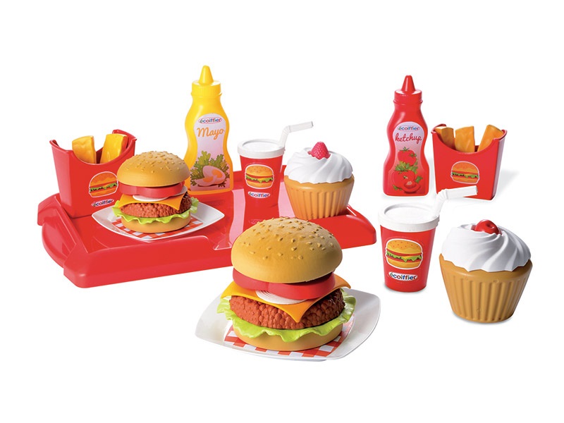 ECOIFFIER 2623 Set da Gioco Fast Food con 32 Pezzi - Hamburger, Patatine, Bibite e Condimenti
