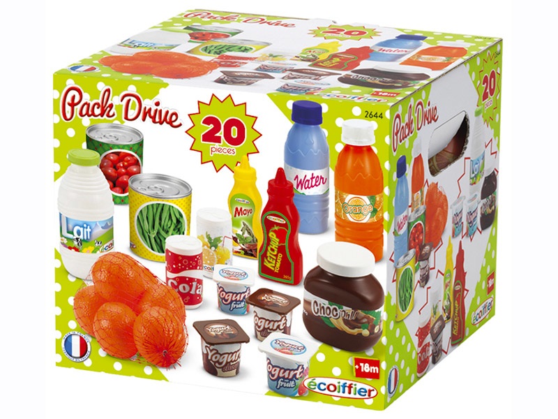 ECOIFFIER Pack Drive Accessoires Dinette - Set di 20 pezzi per fare la spesa come i grandi, Made in France