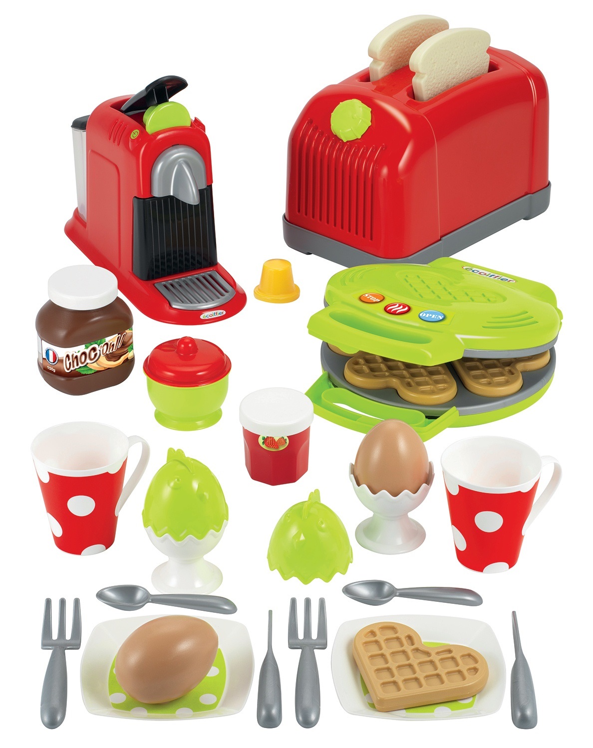 ECOIFFIER 2647 Maxi Set Colazione con Tostapane, Uova Cock, Piastra Waffel e Macchina Caffè - 33 Accessori