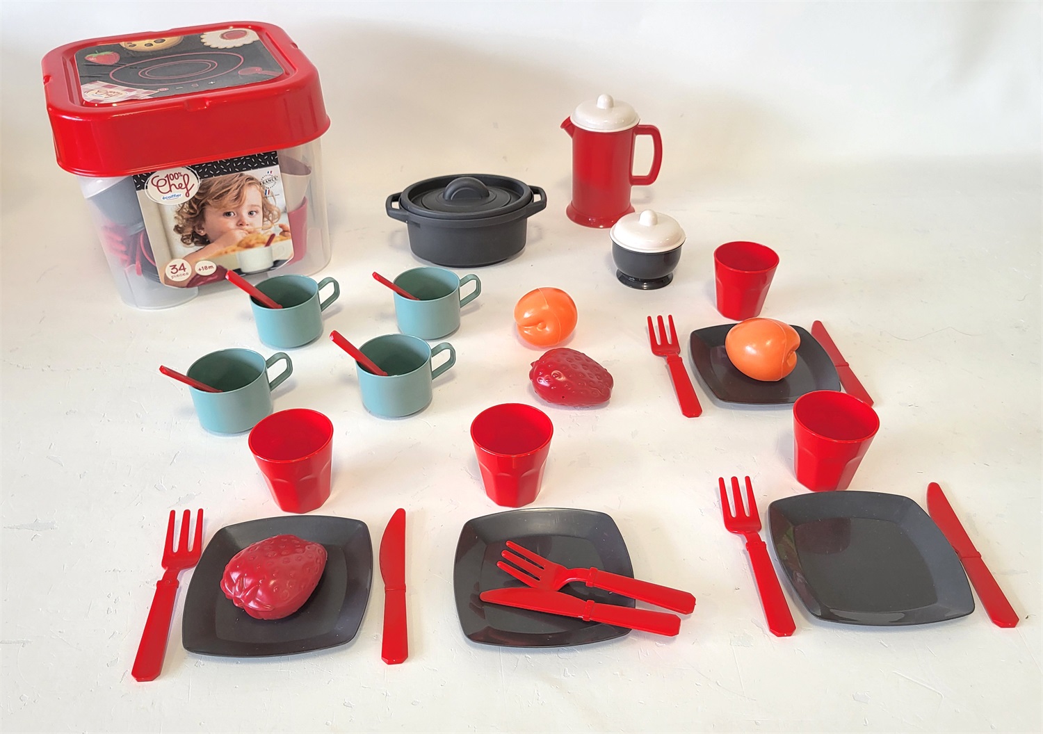 ECOIFFIER Bauletto da Cucina con 34 Accessori per Bambini, Gioco Educativo per 18 Mesi