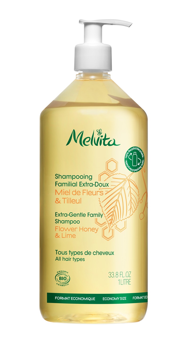 Melvita Shampoo Extra Delicato 1L - Formula Naturale al 99%, Senza Siliconi, Ideale per Capelli Fragili e Usos Frequenti