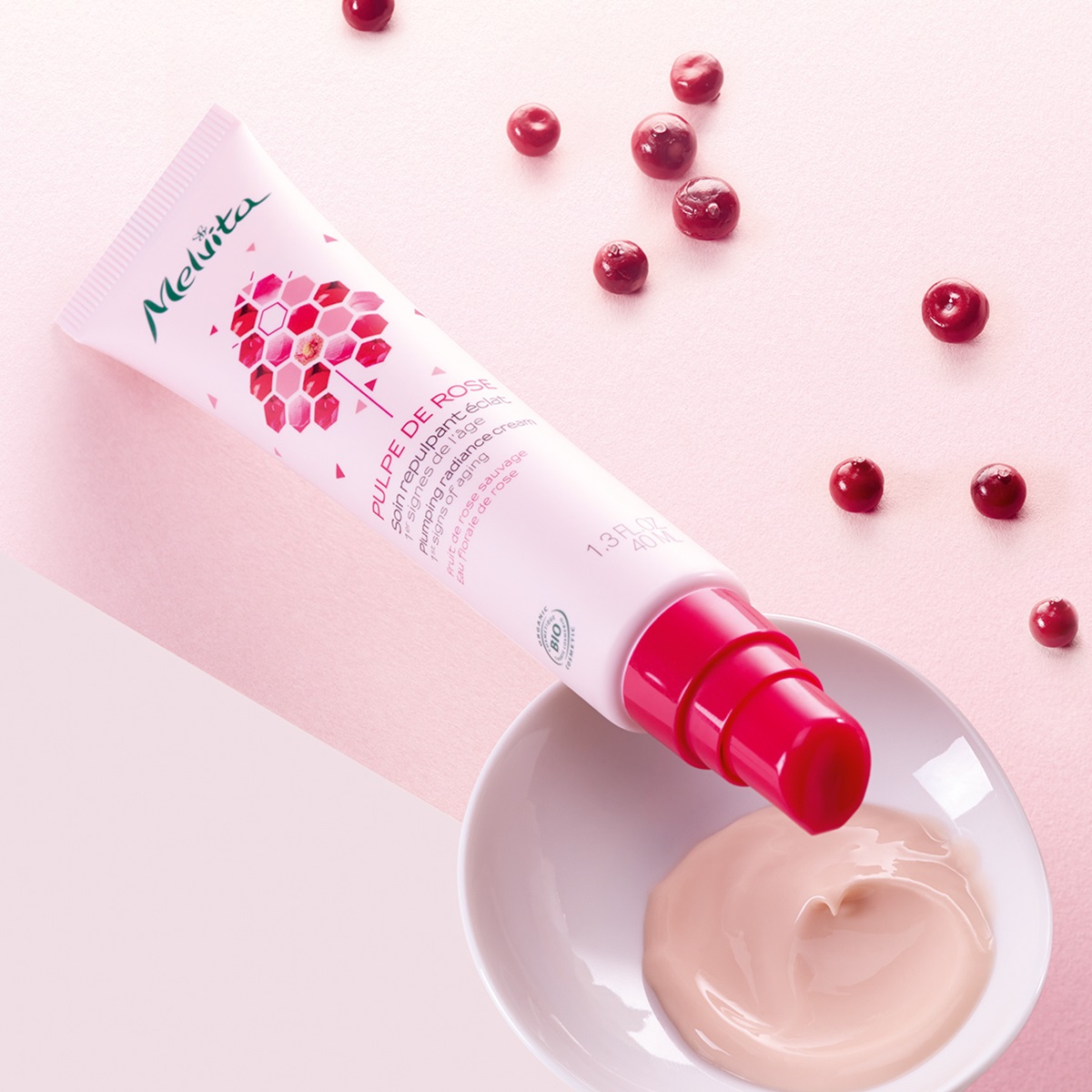 Melvita Pulpe De Rose Crema Rimpolpante Illuminante 40ml - Crema giorno e notte per donna, idratante e anti-ageing per pelle universale