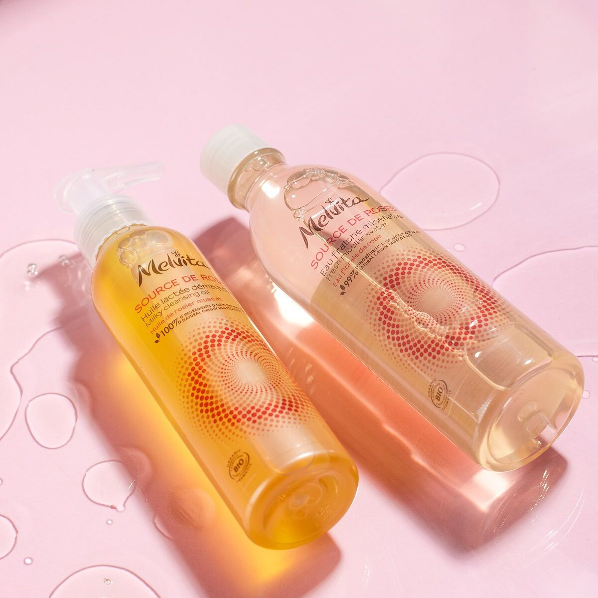 Melvita Acqua Micellare Source de Roses 200ml - Formula Vegana, 99% Naturale, Certificata Biologica, Deterge e Strucca Delicatamente le Pelli Sensibili