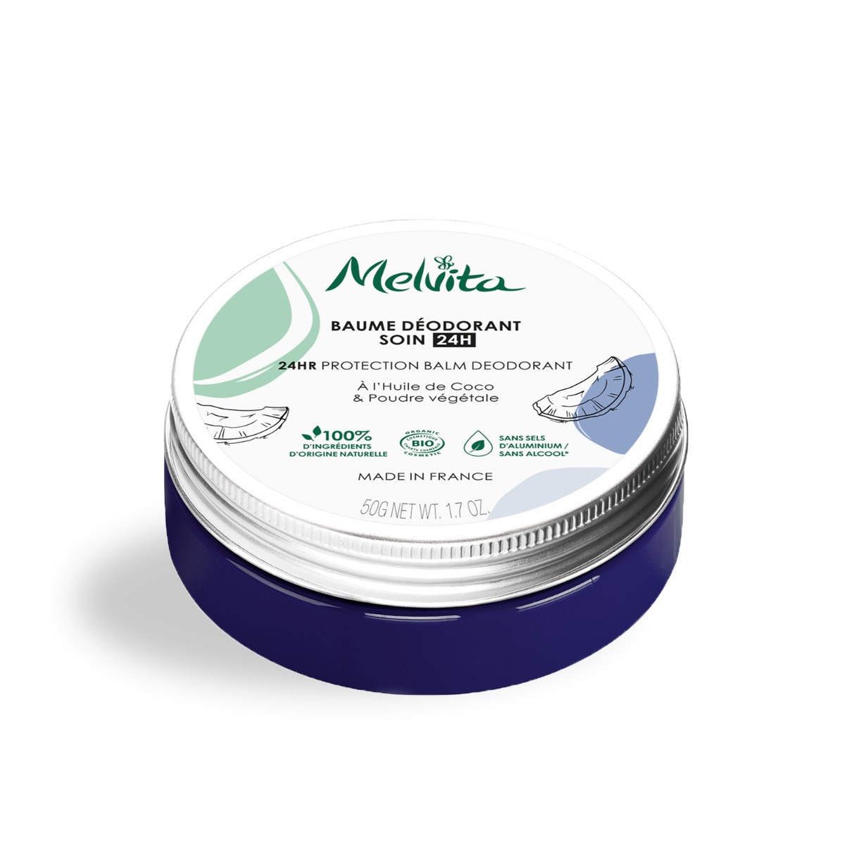 Melvita Balsamo Deodorante 24H 50g - Unisex, 100% Naturale, Formula Vegana, Senza Profumo e Sali di Alluminio