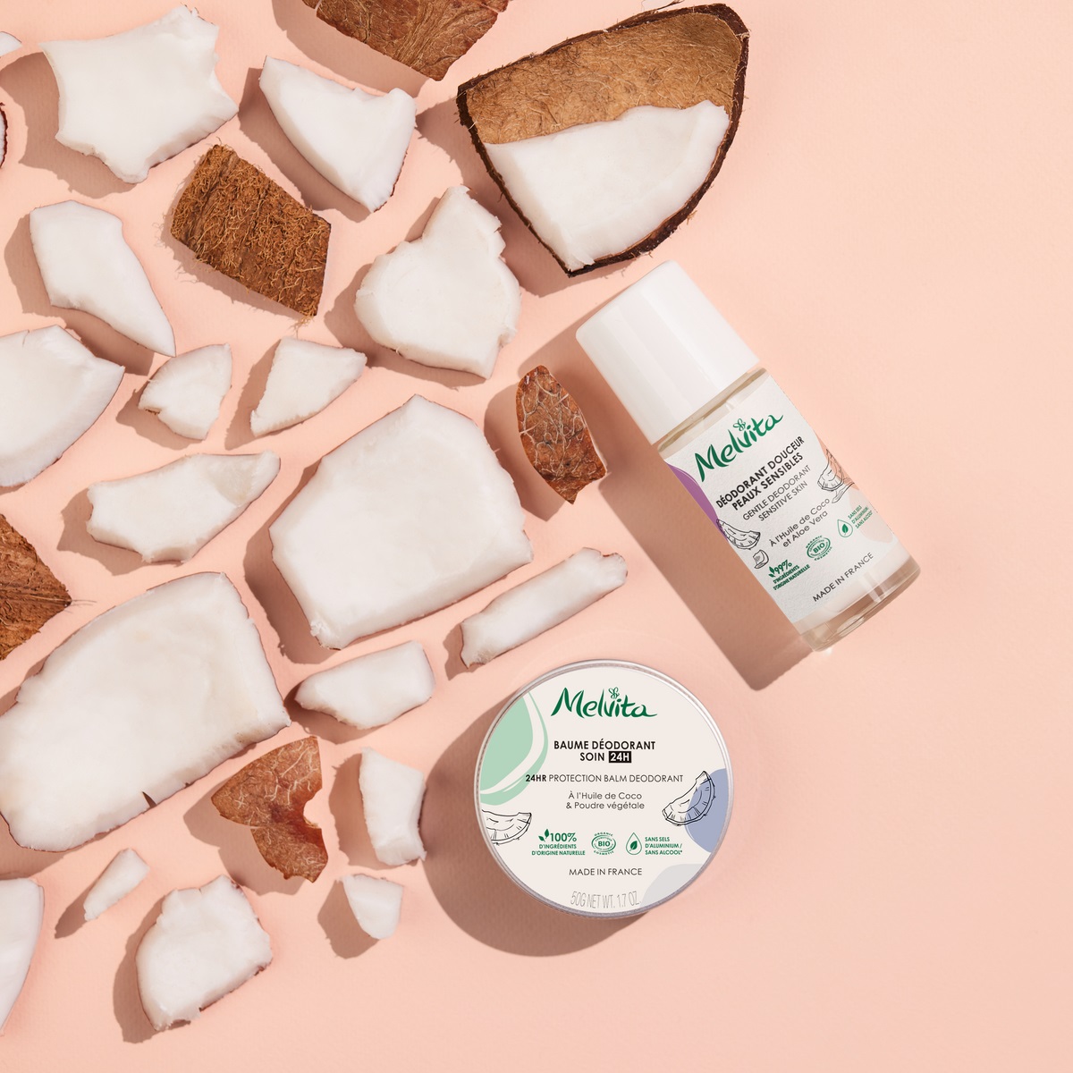 Melvita Balsamo Deodorante 24H 50g - Unisex, 100% Naturale, Formula Vegana, Senza Profumo e Sali di Alluminio