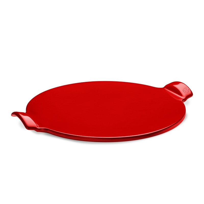Emile Henry Pietra per Pizza Piatta Ciliegia 37 cm - Ceramica Refrattaria con Manici Integrati