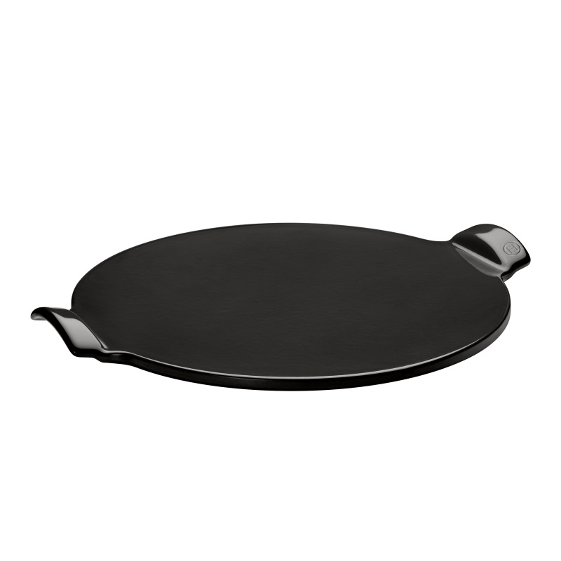 Emile Henry Piastra per Pizza in Ceramica Refrattaria con Fondo Liscio, Nero, 37 cm - Cottura Croccante e Dorata