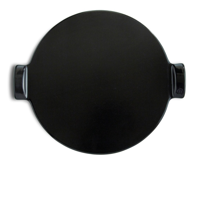 Emile Henry Piastra per Pizza in Ceramica Refrattaria con Fondo Liscio, Nero, 37 cm - Cottura Croccante e Dorata