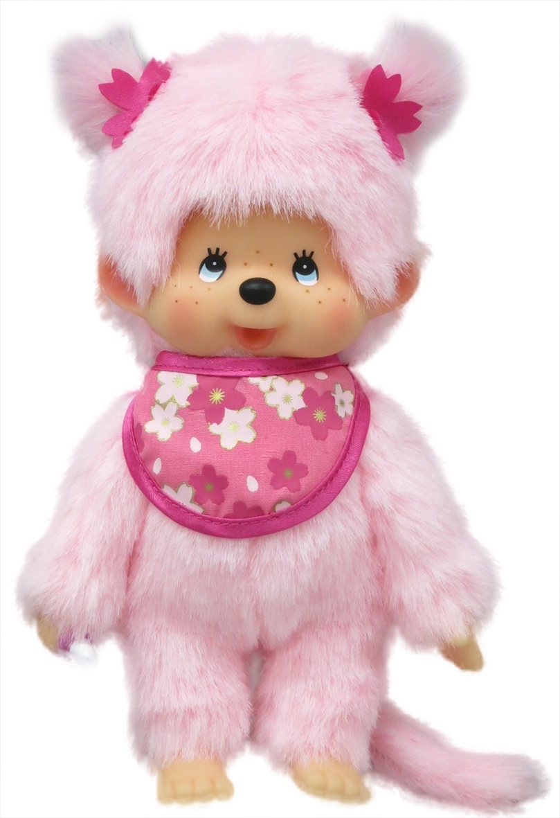 BANDAI Monchhichi Peluche Pinky Sakura Rosa - Morbidissima Scimmietta Iconica 20 cm per Bambini e Adulti