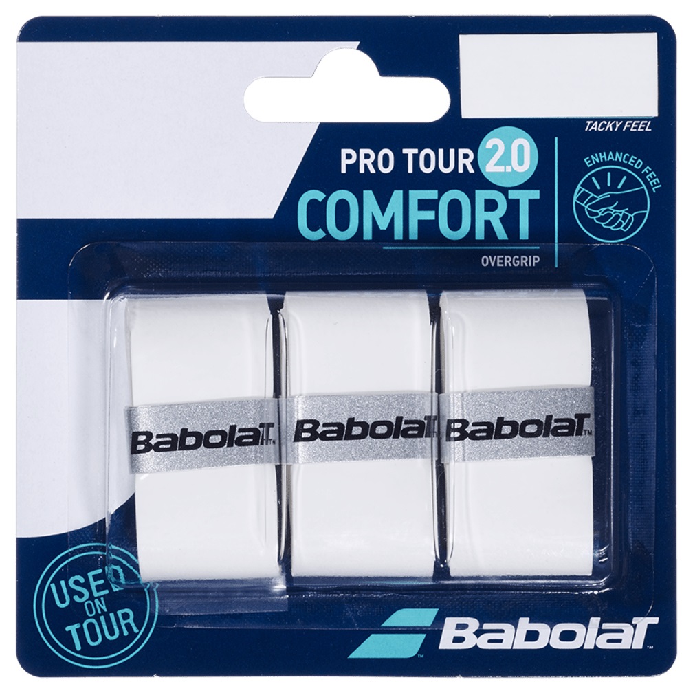 Babolat Pro Tour 2.0 Overgrip Bianco - 3pz con Massimo Assorbimento dell'Umidità e Sensazione al Tatto Straordinaria