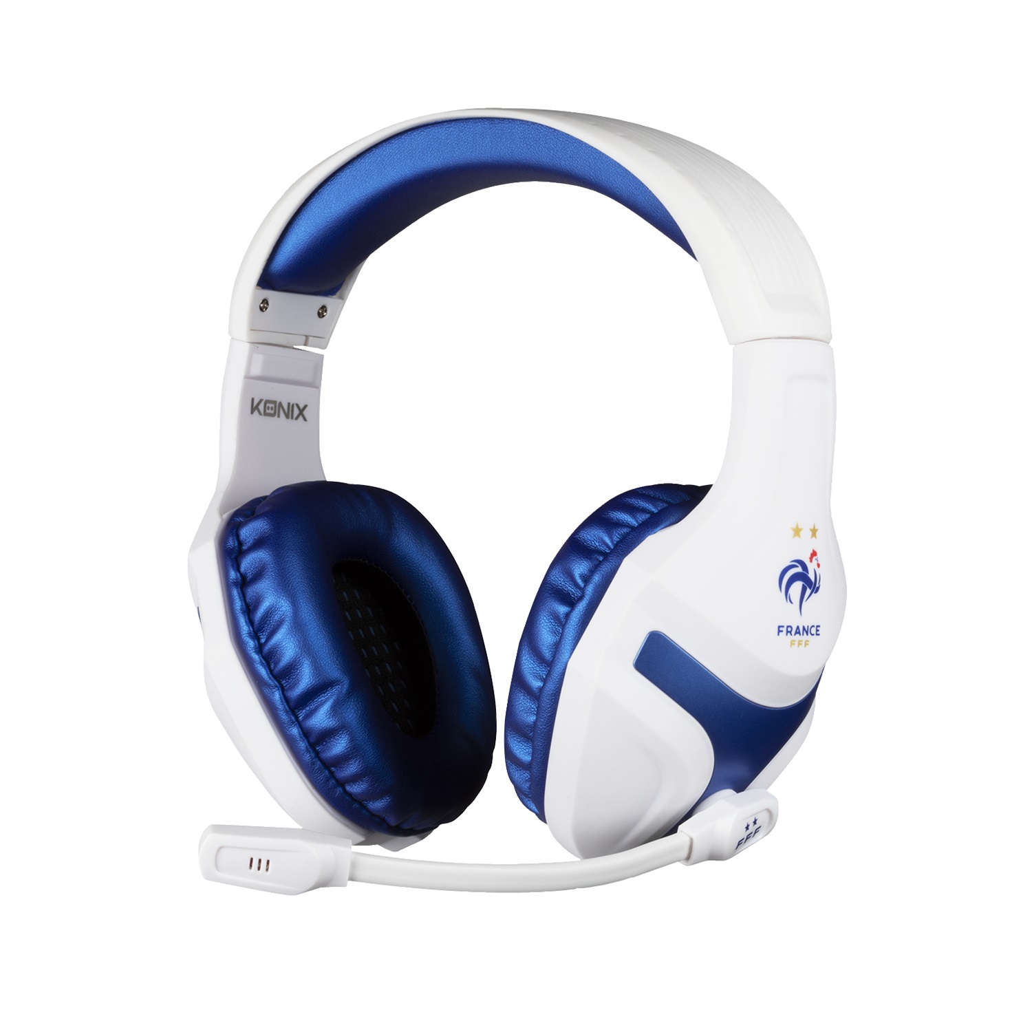 Konix FFF PS-400 Cuffie da Gioco con Cavo - Compatibili con PC, PS4, PS5, Switch e Xbox, Microfono a 45°, Cavo da 1,5 m, Isolamento Acustico, Bianco e Blu