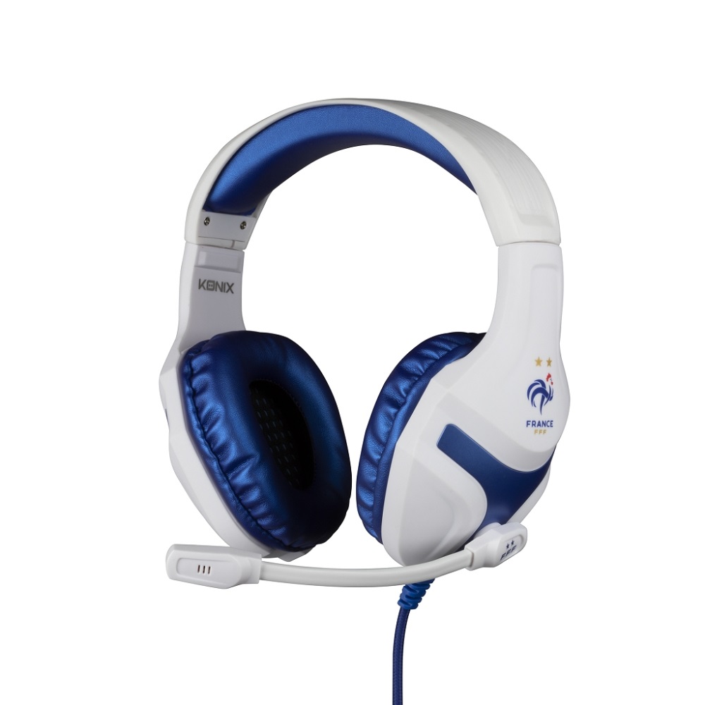 Konix FFF PS-400 Cuffie da Gioco con Cavo - Compatibili con PC, PS4, PS5, Switch e Xbox, Microfono a 45°, Cavo da 1,5 m, Isolamento Acustico, Bianco e Blu