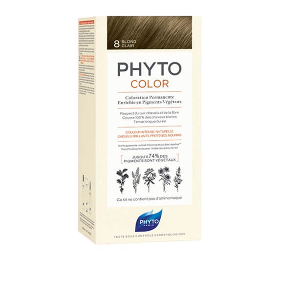 PHYTO Phytocolor Kit Colorazione Permanente 8 Biondo Chiaro - Senza Ammoniaca e Silicone, 1 Latte 50 ml 1 Crema 50 ml 1 Maschera 12 ml