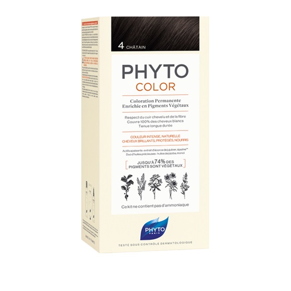 Phyto Phytocolor Kit Colorazione Permanente 4 Castano - Senza Ammoniaca, 100% Copertura Capelli Bianchi