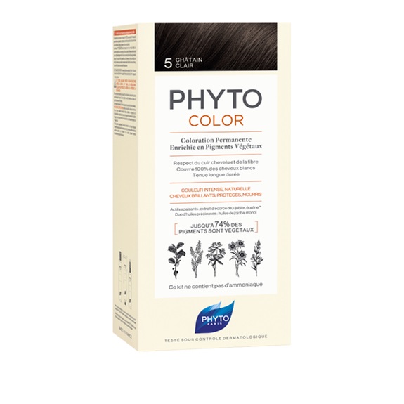 Phyto Phytocolor Kit Colorazione Permanente 5 Castano Chiaro - Senza Ammoniaca, Pigmenti Vegetali, Copertura 100% Capelli Bianchi