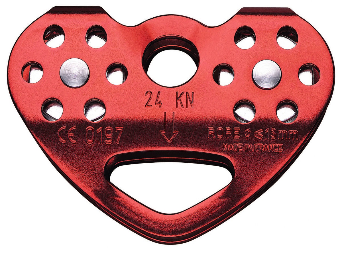 PETZL TANDEM - Carrucola Doppia per Teleferiche su Corda, Alluminio, Cuscinetti Autolubrificanti, Fino a 3 Moschettoni, Rosso, Taglia Unica