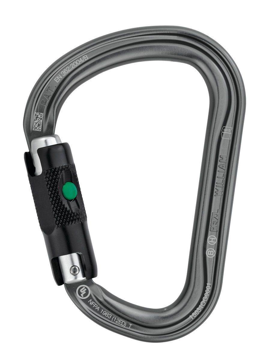 Petzl William Ball-Lock - Moschettone in Alluminio A Forma di Pera con Sistema di Bloccaggio Automatico, Colore Grigio