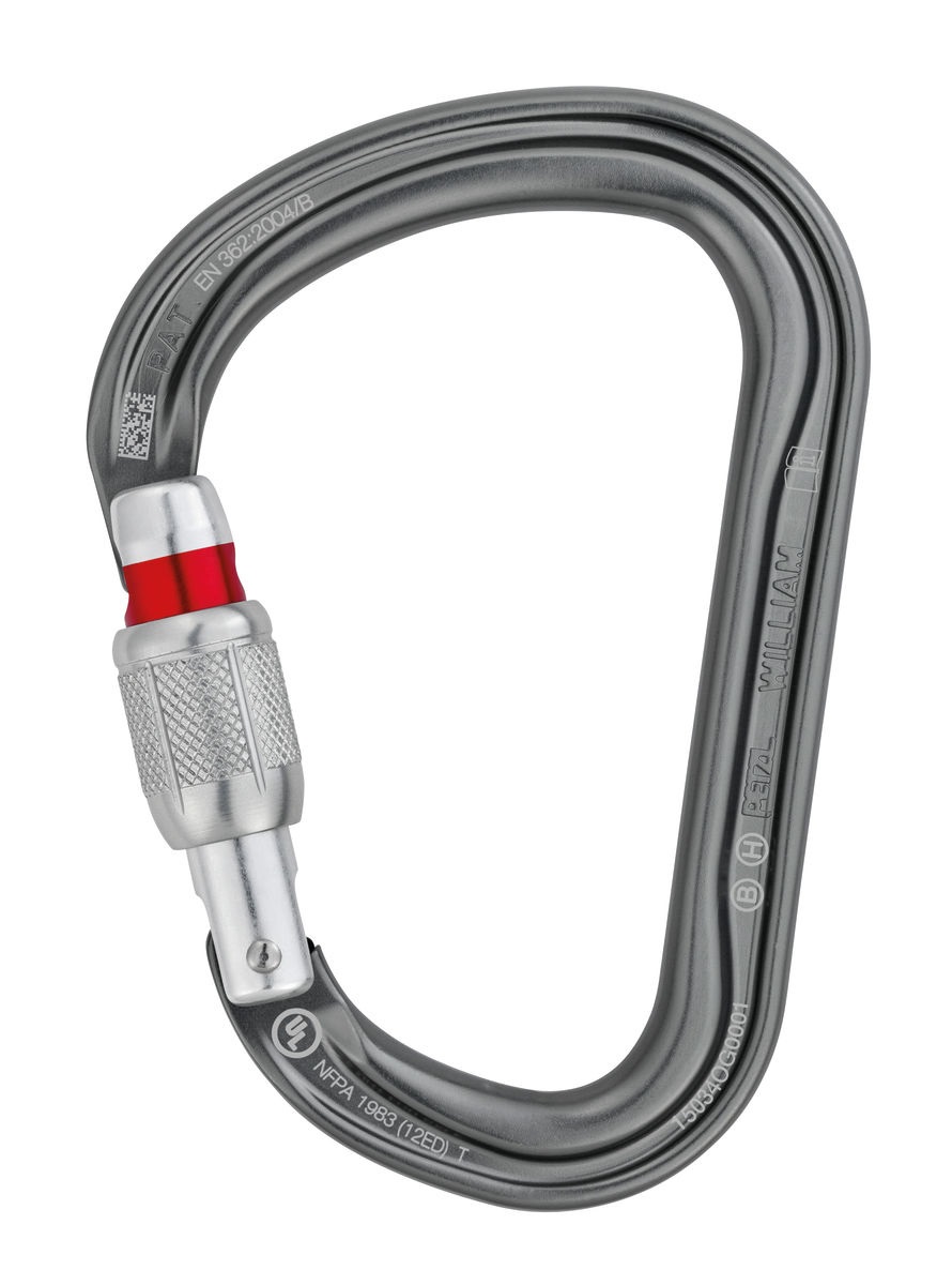 Petzl William Screw Lock - Moschettone Asimmetrico in Alluminio Grigio di Grande Capacità con Sistema di Blocco a Ghiera