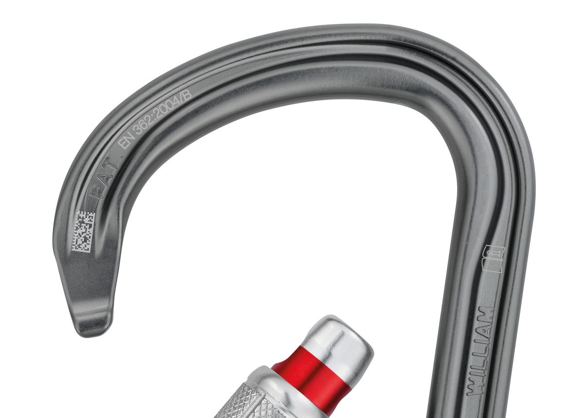Petzl William Screw Lock - Moschettone Asimmetrico in Alluminio Grigio di Grande Capacità con Sistema di Blocco a Ghiera
