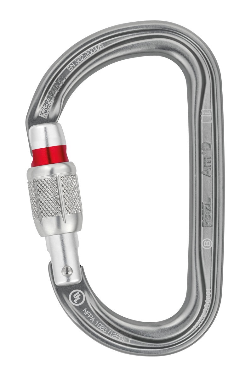 Petzl Am'D Moschettone Twist-Lock in Alluminio Grigio A forma di D - 1 Pezzo, Resistenza 27 kN
