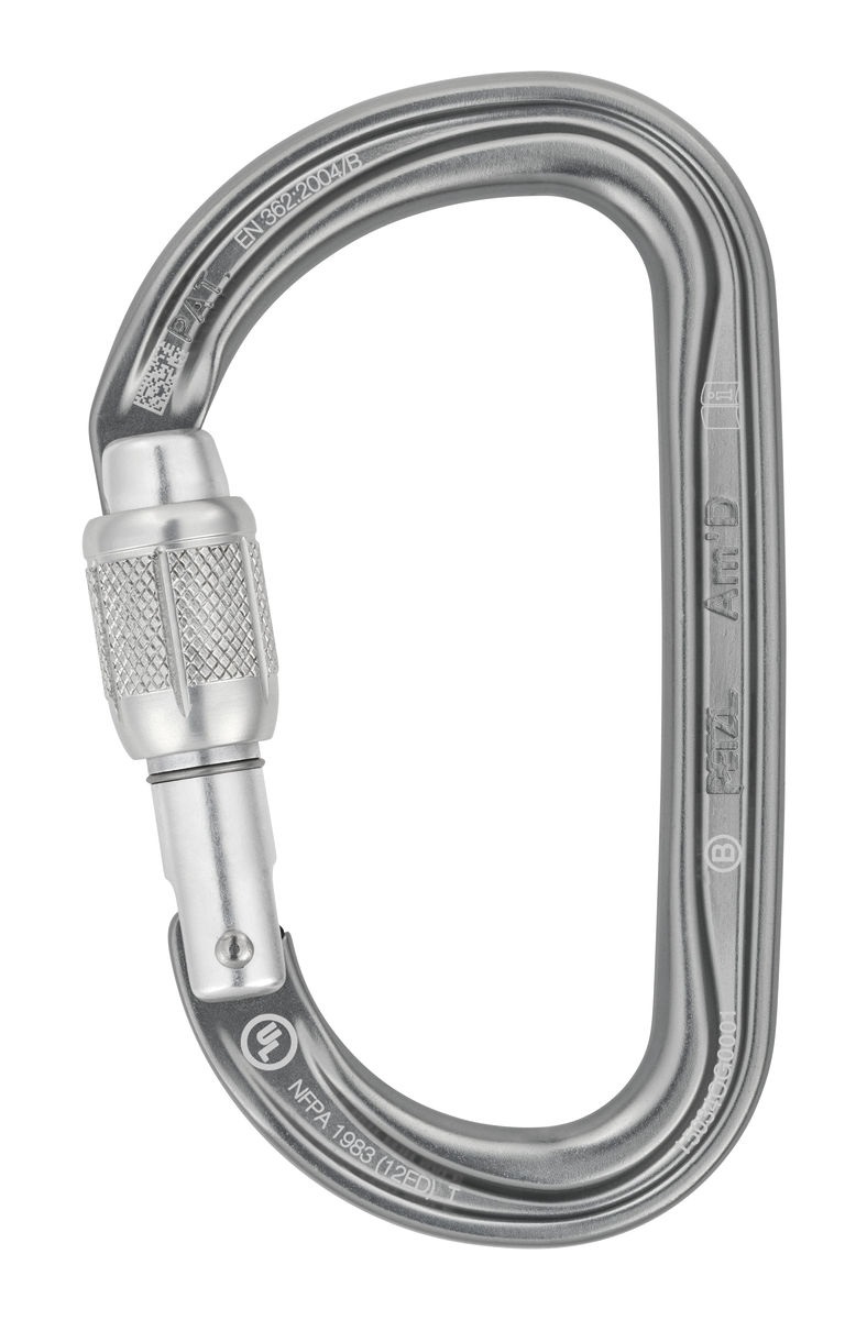 Petzl Am'D Moschettone Twist-Lock in Alluminio Grigio A forma di D - 1 Pezzo, Resistenza 27 kN