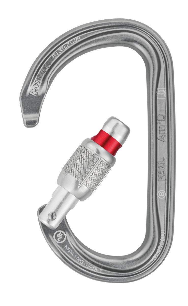 Petzl Am'D Moschettone Twist-Lock in Alluminio Grigio A forma di D - 1 Pezzo, Resistenza 27 kN