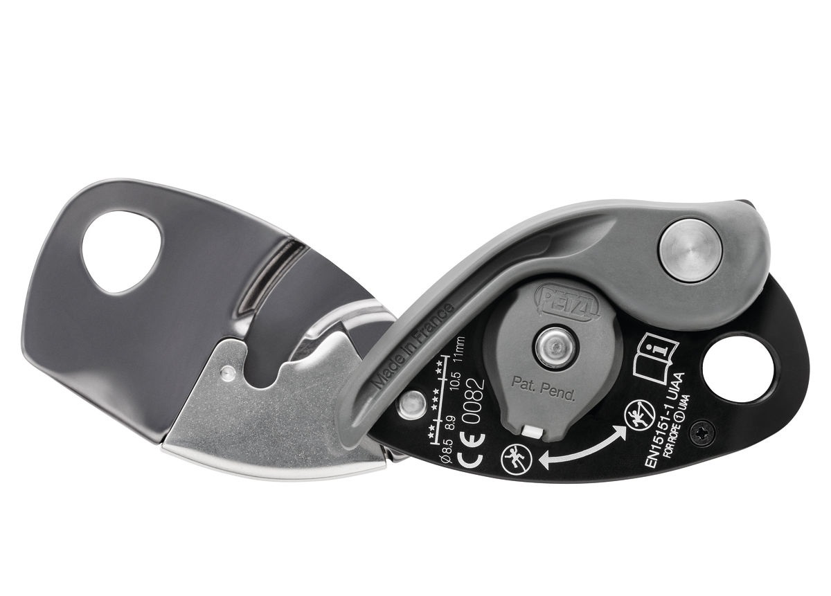 Petzl Grigri Assicuratore con Bloccaggio Assistito e Maniglia Antipanico - Grigio, Compatibile con Corde Singole da 8,5 a 11 mm