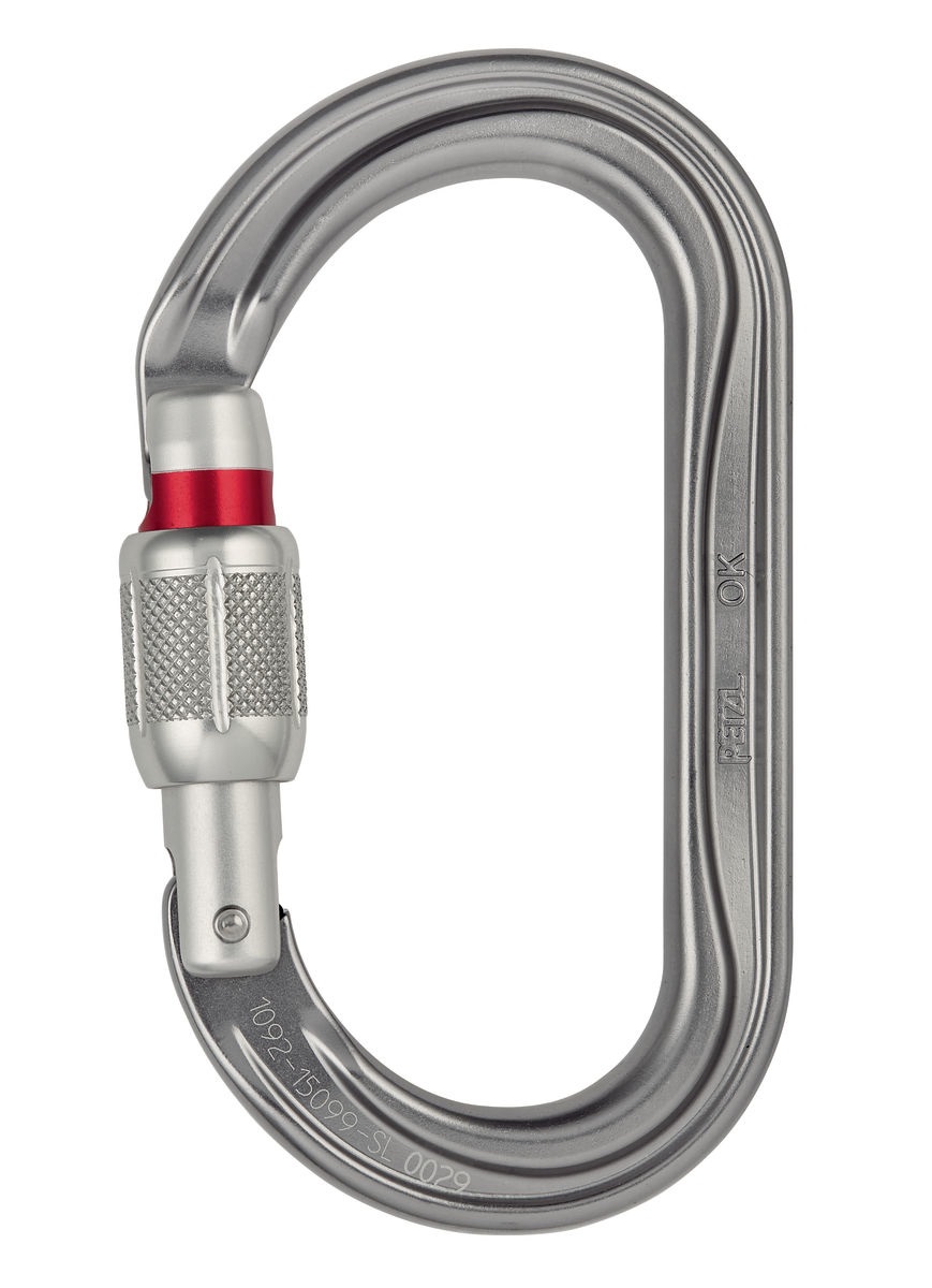 Petzl OK Screw-Lock - Moschettone Ovale Leggero in Alluminio, Colore Grigio, Misura Unica per Arrampicata e Alpinismo