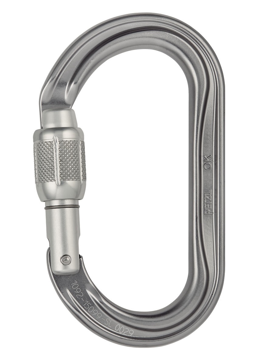 Petzl OK Screw-Lock - Moschettone Ovale Leggero in Alluminio, Colore Grigio, Misura Unica per Arrampicata e Alpinismo