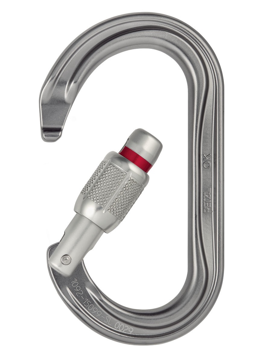 Petzl OK Screw-Lock - Moschettone Ovale Leggero in Alluminio, Colore Grigio, Misura Unica per Arrampicata e Alpinismo