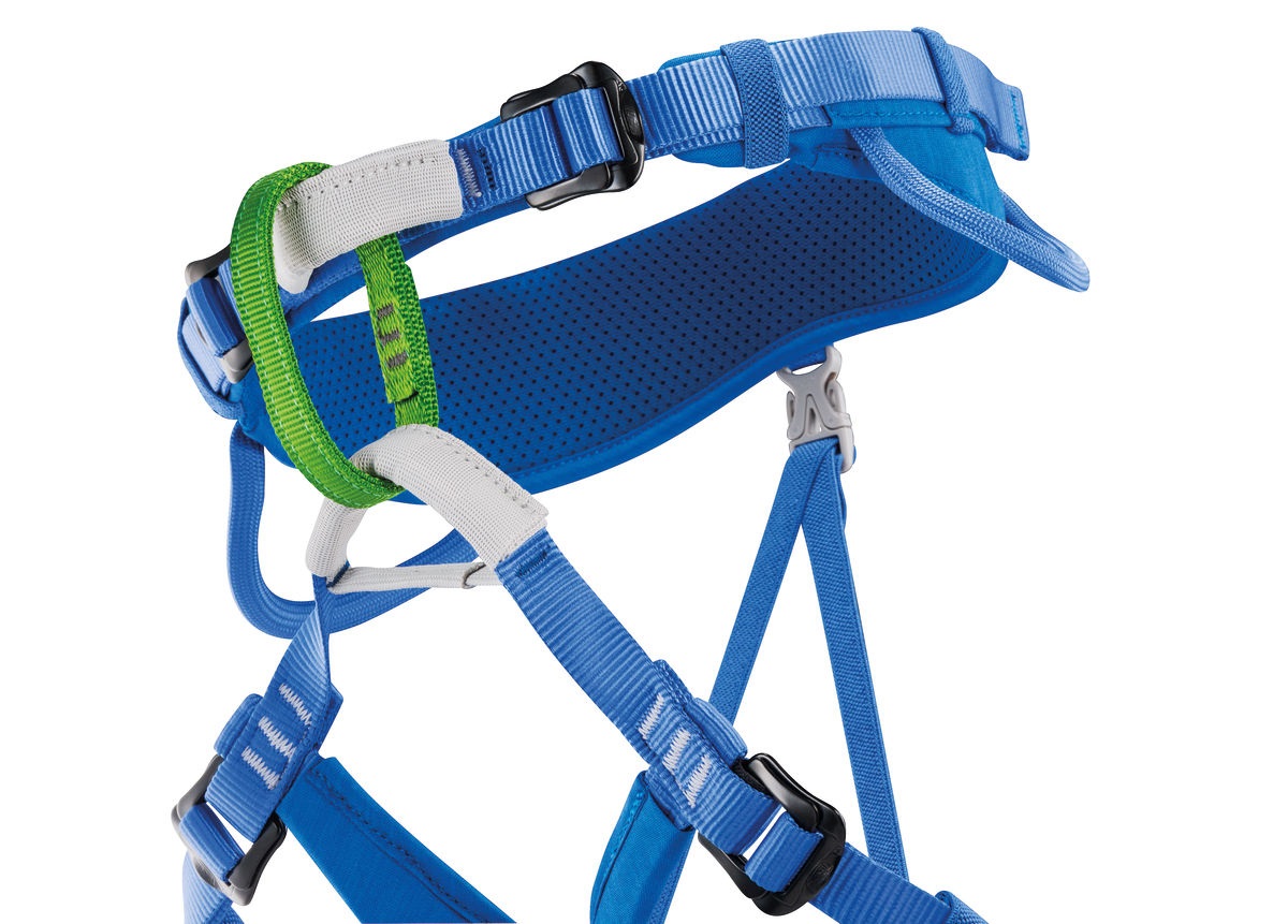 Petzl Macchu Imbracatura per Arrampicata Bambini - Blu, Taglia Unica, Max 40kg, Regolabile