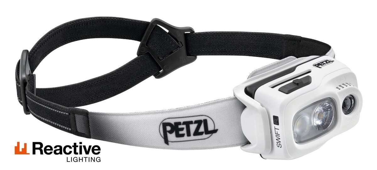 Petzl SWIFT RL Lampada Frontale Ricaricabile 1100 Lumen Nero e Bianco con Tecnologia Reactive Lighting