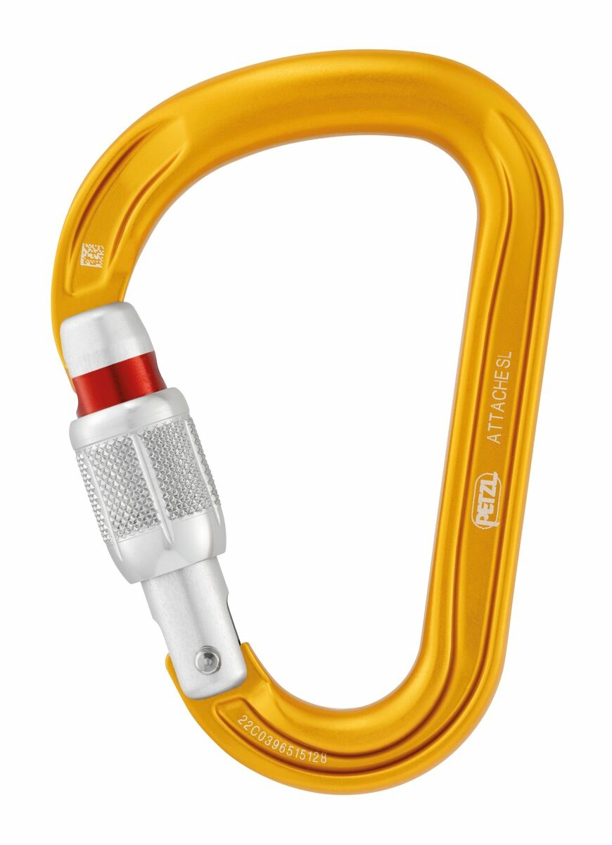 Petzl Attache Moschettone a Pera in Alluminio Giallo con Ghiera a Vite SCREW-LOCK