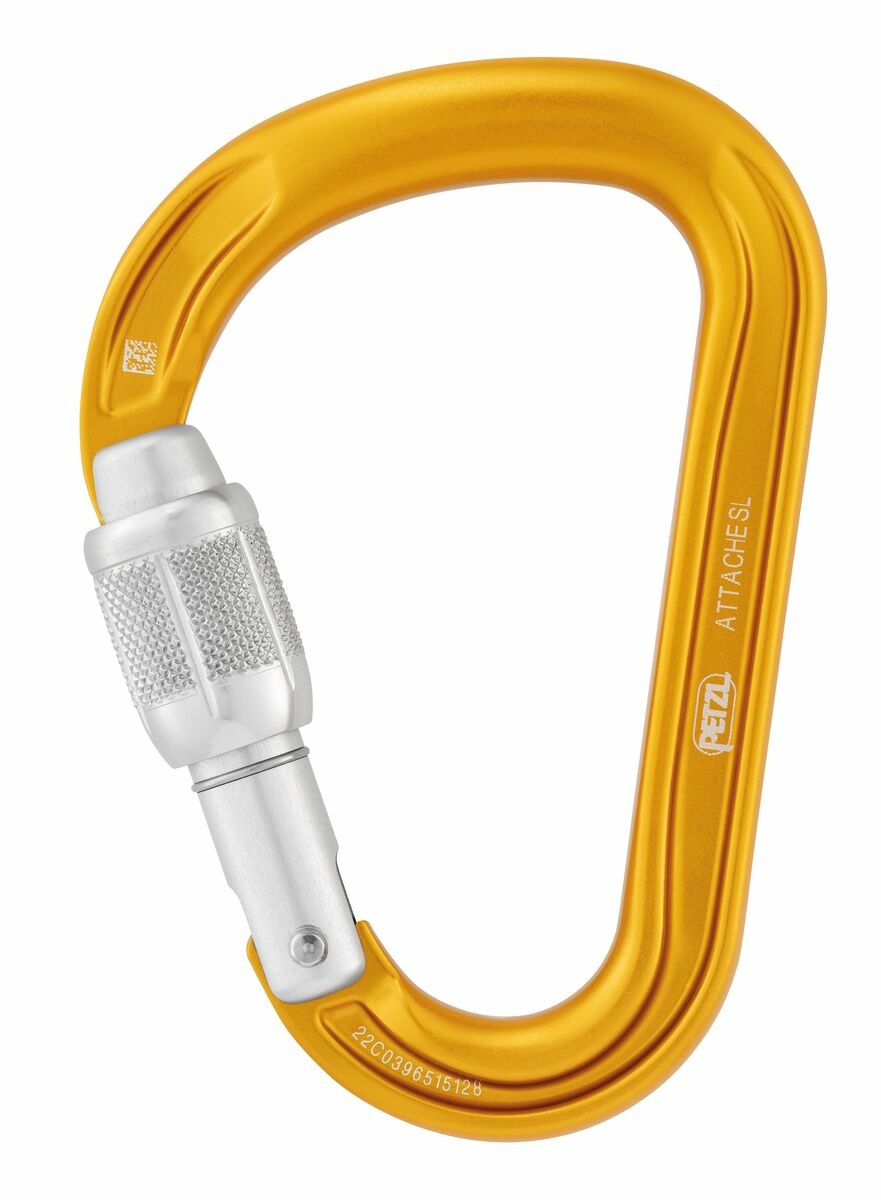 Petzl Attache Moschettone a Pera in Alluminio Giallo con Ghiera a Vite SCREW-LOCK
