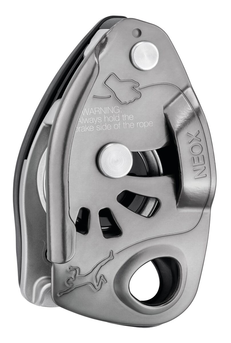 Petzl Neox - Assicuratore con Bloccaggio Assistito, Taglia Unica, Grigio Chiaro, Ottimizzato per Palestra e Falesia