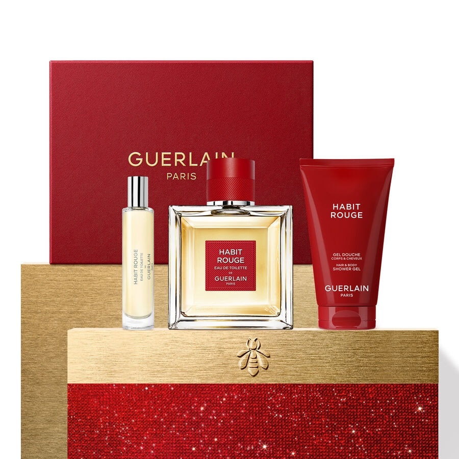 Guerlain Habit Rouge Coffret Eau De Toilette 100ml 10ml Gel Doccia 75ml - Fragranza Maschile Orientale