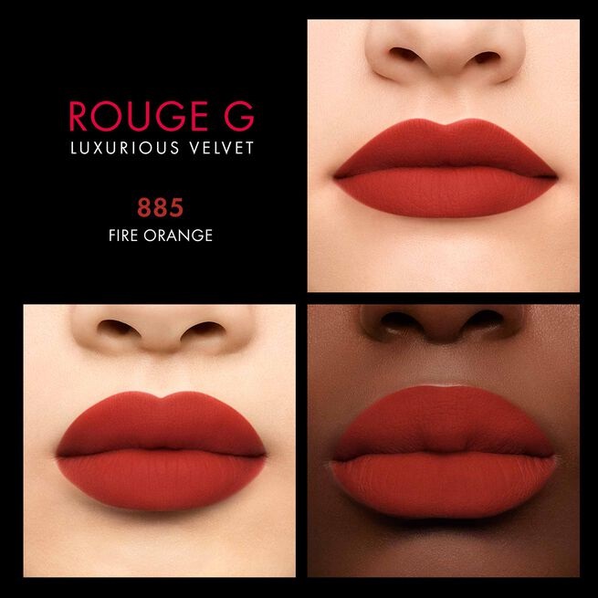 Guerlain Rouge G Velvet - Rossetto Matte Vellutato Ad Alta Pigmentazione 885 Fire Orange - Comfort & Tenuta Di 16 Ore, Nutriente, Levigante