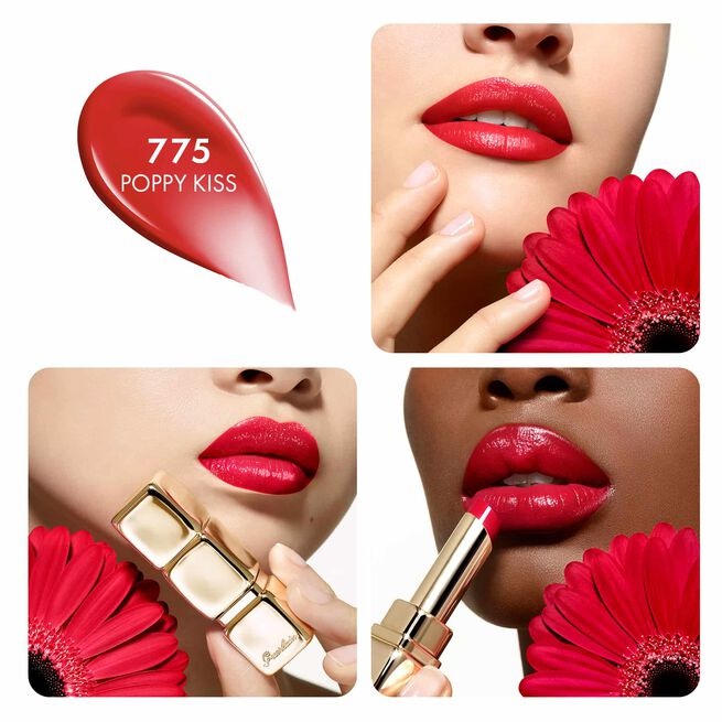 Guerlain KissKiss Shine Bloom Rossetto Brillante 775 Poppy Kiss - 3.2g/3.5g, 95% Ingredienti Naturali, Idratante