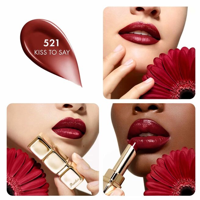 Guerlain KissKiss Shine Bloom 521 Kiss To Say - Rossetto Brillante Idratante con 95% di Ingredienti Naturali, 3.2g