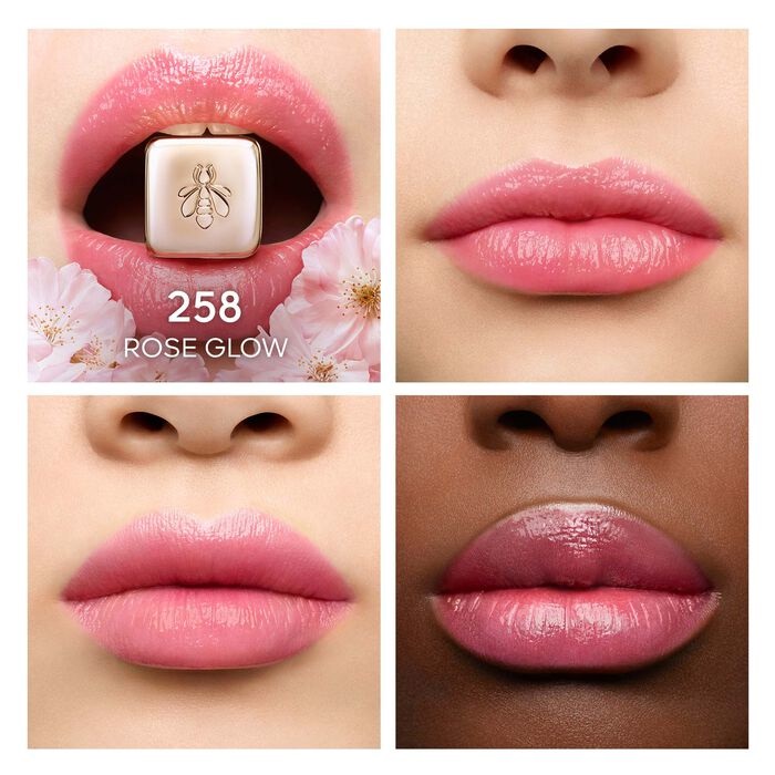 Guerlain KissKiss Bee Glow Balsamo Labbra Colorato 258 Rose Glow - Idratante al Miele con 98% Ingredienti Naturali