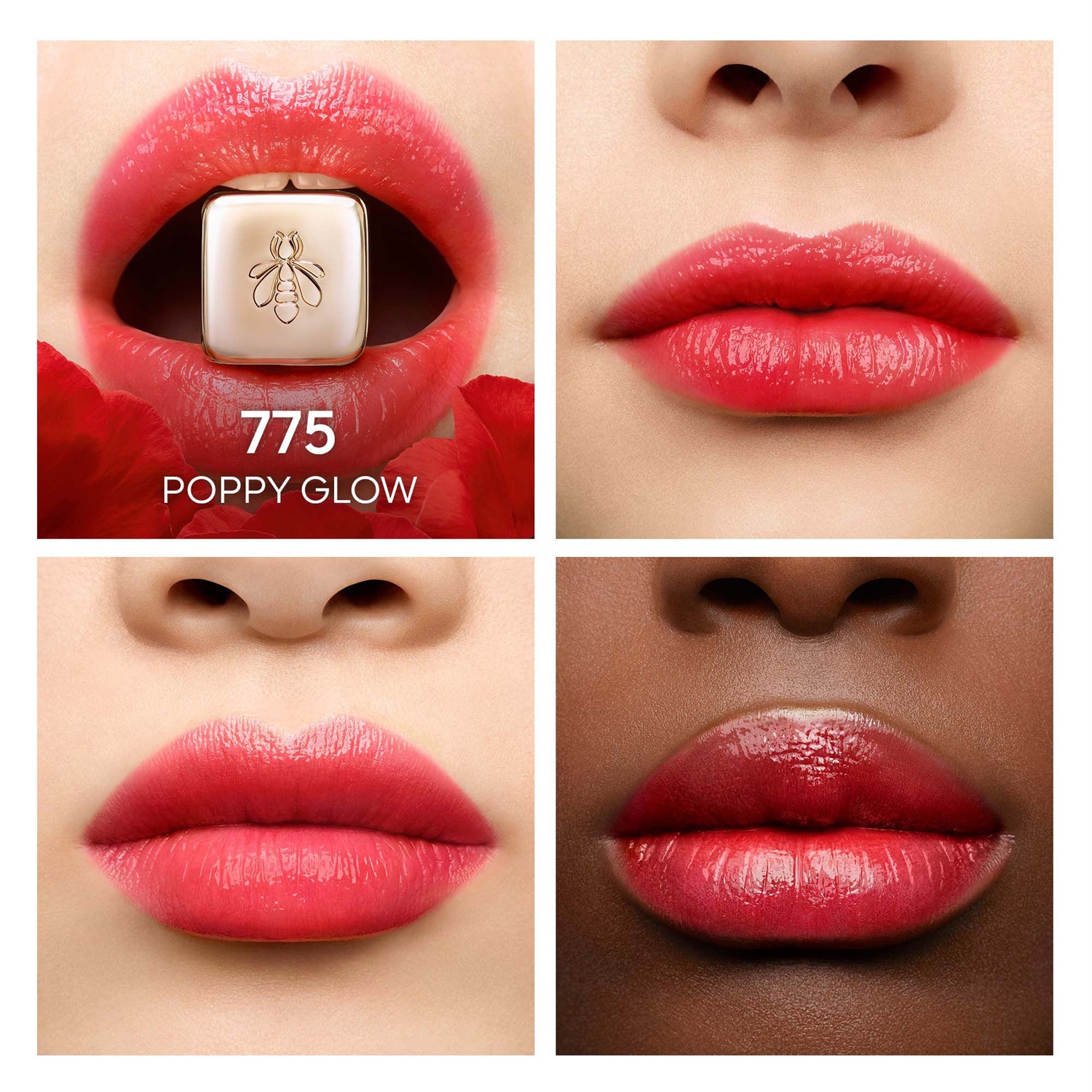 Guerlain KissKiss Bee Glow Balsamo Labbra Colorato 775 Poppy Glow - 3.2g, Idratante e Nutriente con Miele e Ingredienti Naturali